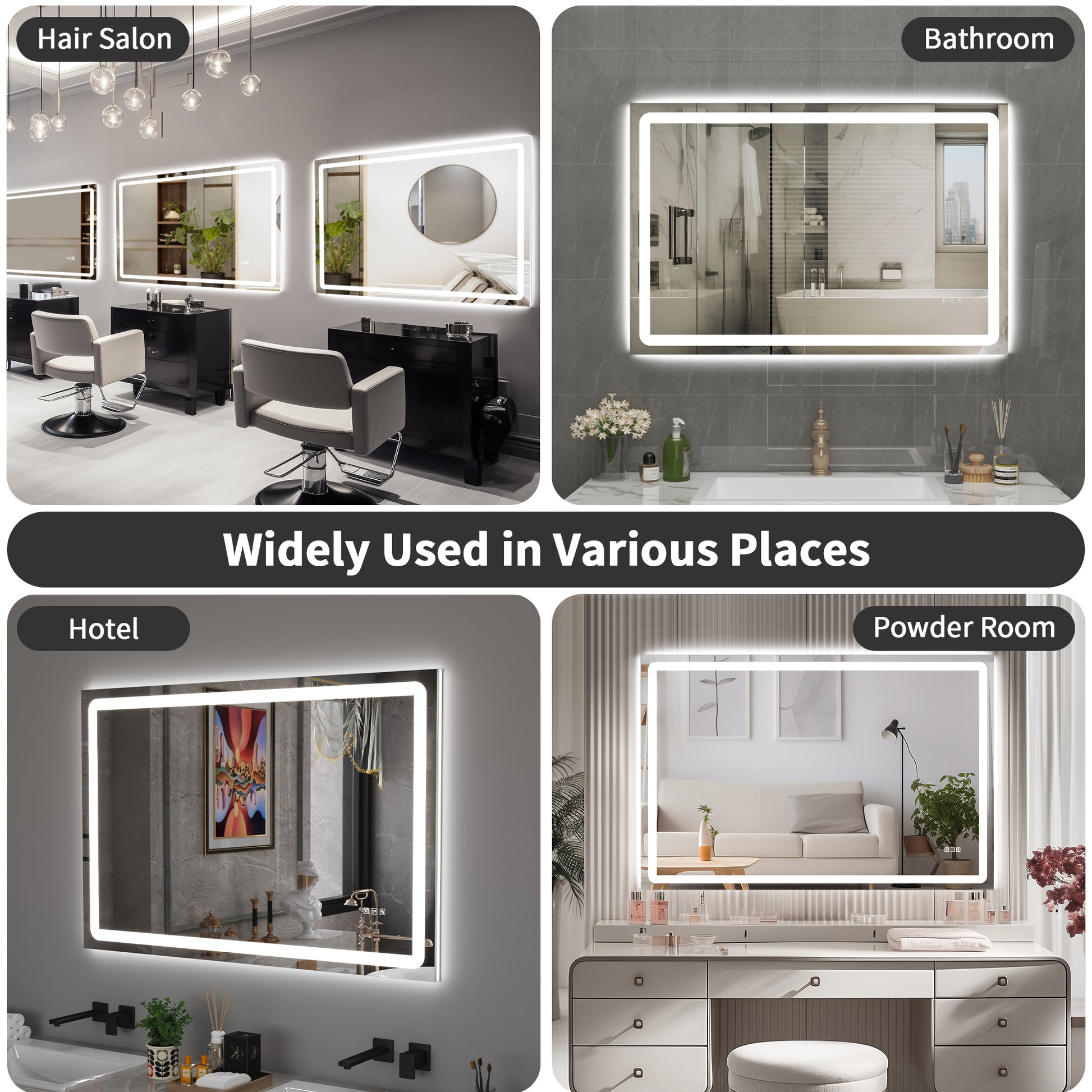 LED Bathroom Mirror Vanity Mirror 48"X 32" anti Fog Waterproof Rectangle Mirror with Frontlit Backlit, Silver