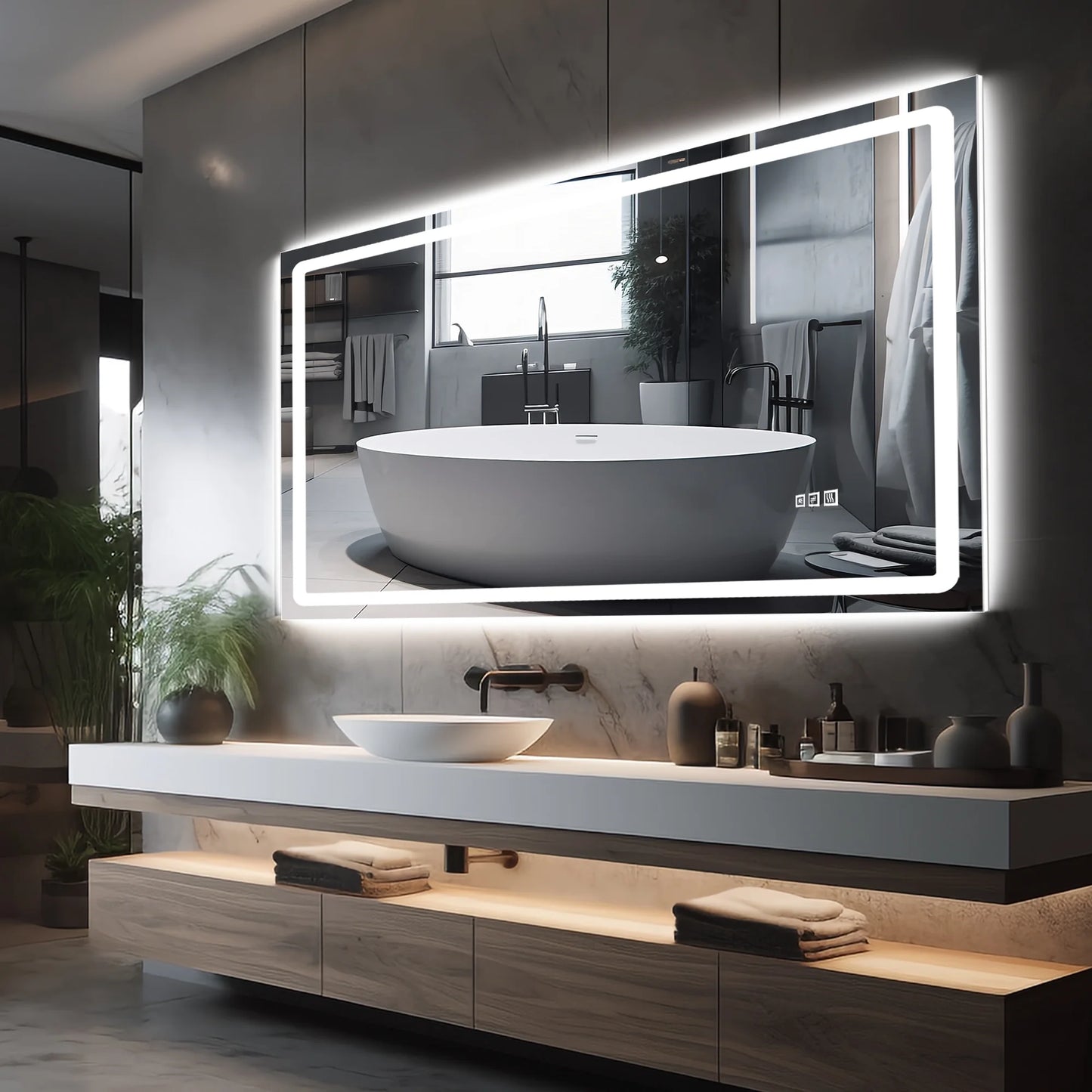 LED Bathroom Mirror Vanity Mirror 48"X 32" anti Fog Waterproof Rectangle Mirror with Frontlit Backlit, Silver