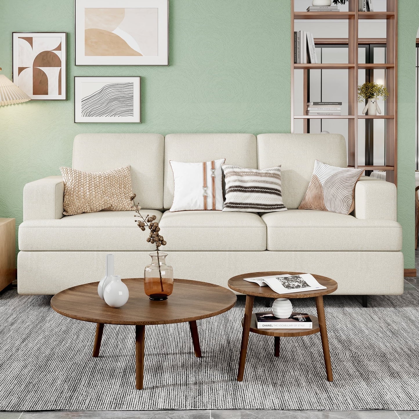 Sofa, Deep Seat Sofa,3 Seater Sofa for Living Room-Oversized Sofa, Off-White Chenille